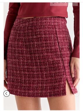 NWT Rosie French Fransescas red shimmer slit tweed mini skirt Women’s size XL